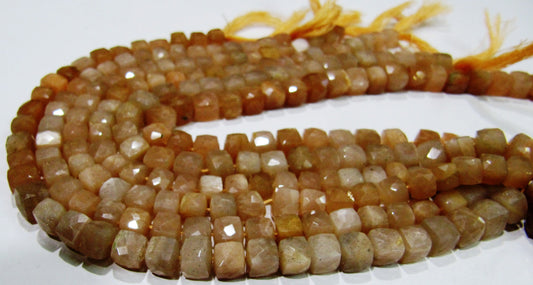 Top Quality Moonstone 3D Box beads,Peach color Moonstone Faceted Cube Beads 6 to 7mm size,Superfine Cut and Polished Beads String 8inch Long