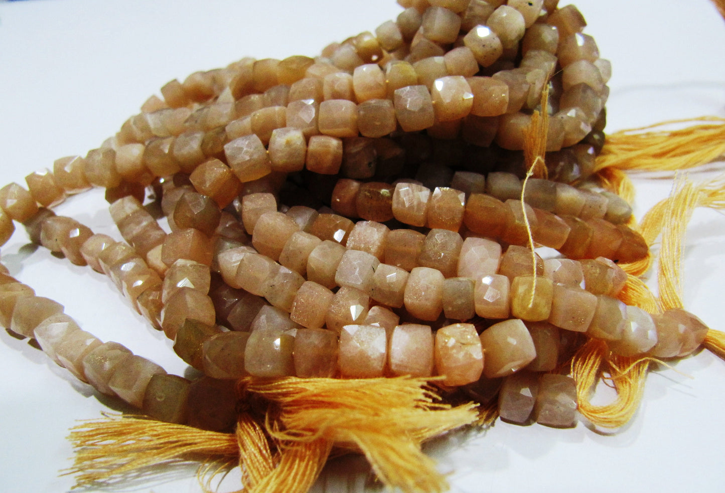 Top Quality Moonstone 3D Box beads,Peach color Moonstone Faceted Cube Beads 6 to 7mm size,Superfine Cut and Polished Beads String 8inch Long