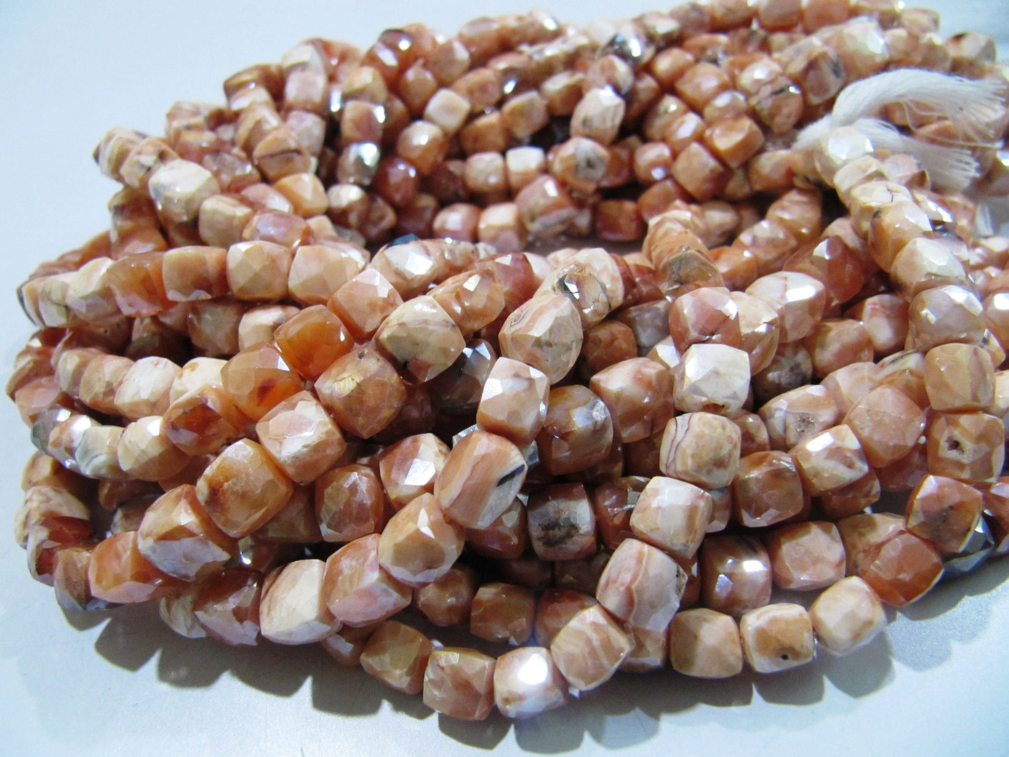 Natural Carnelian Beads / 6-7mm Size AB Coated Carnelian Beads/ Faceted 3D Cube Shape Genuine Carnelian Beads/ Strand 8 inch long