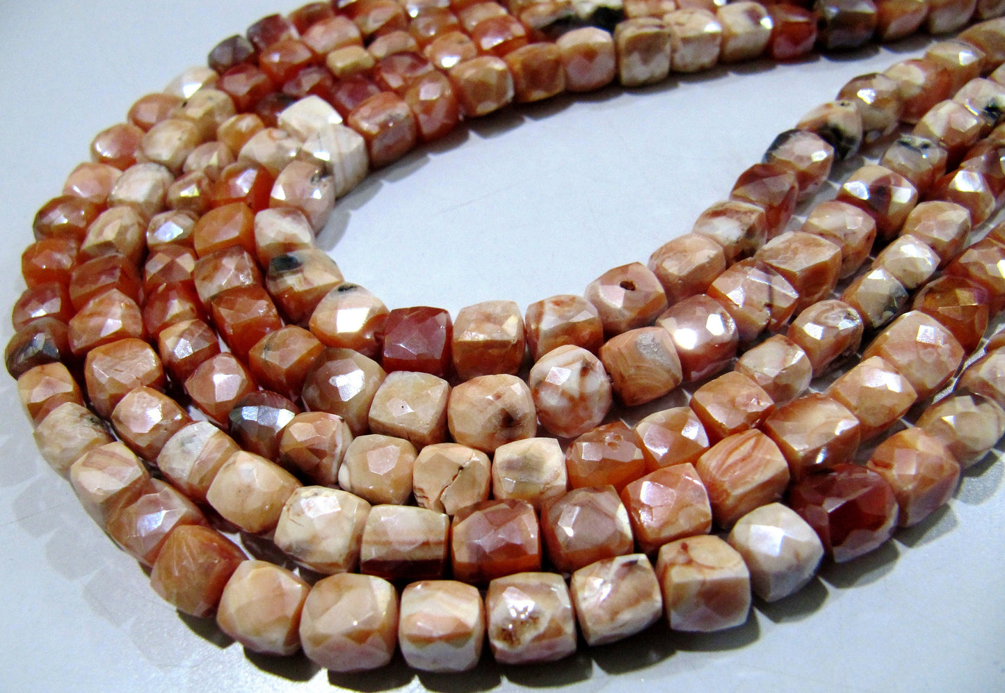 Natural Carnelian Beads / 6-7mm Size AB Coated Carnelian Beads/ Faceted 3D Cube Shape Genuine Carnelian Beads/ Strand 8 inch long