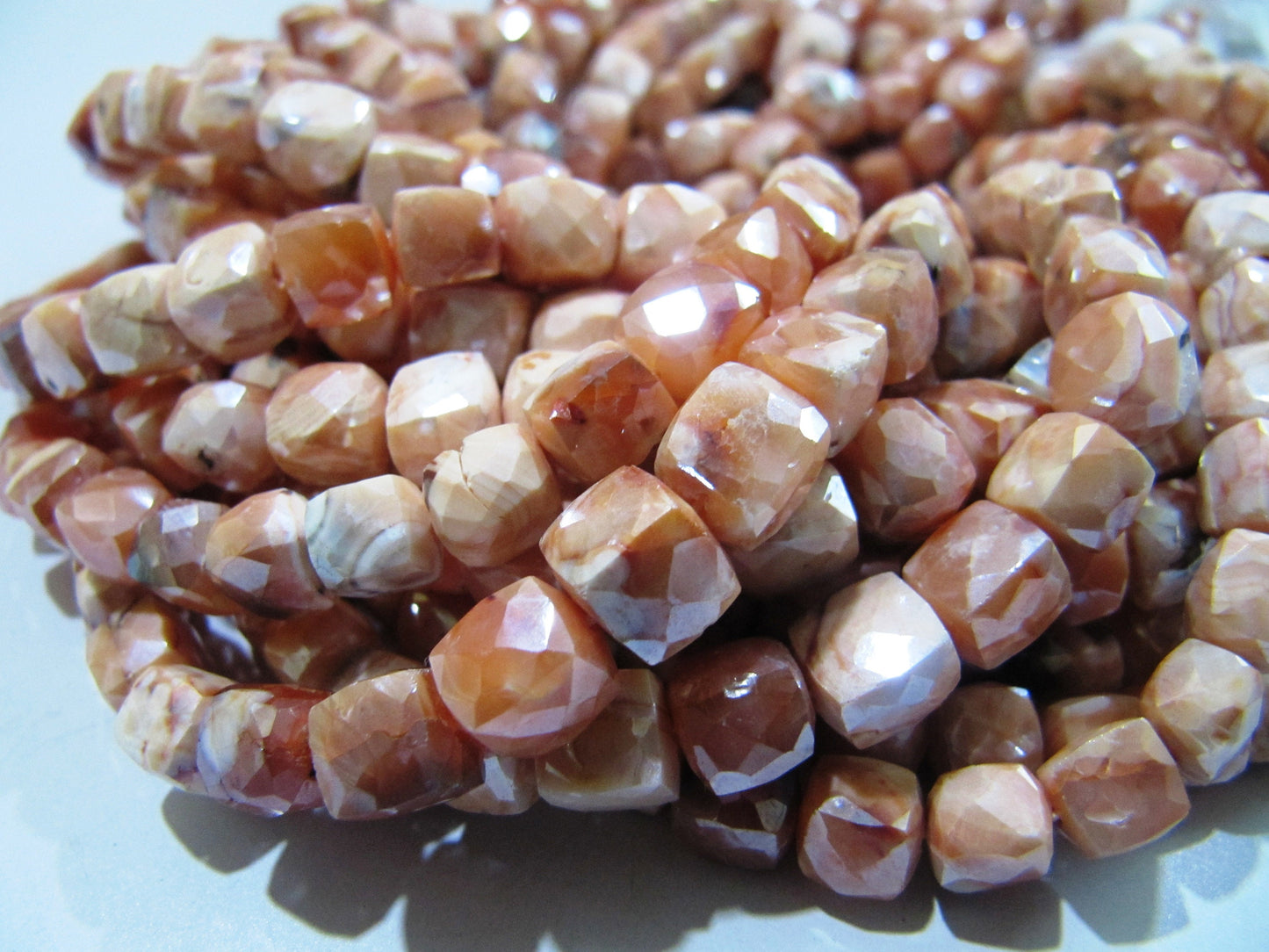 Natural Carnelian Beads / 6-7mm Size AB Coated Carnelian Beads/ Faceted 3D Cube Shape Genuine Carnelian Beads/ Strand 8 inch long