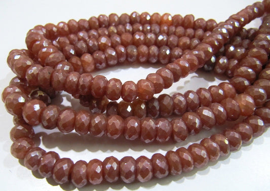 Natural Red Silverite Quartz Beads  Rondelle Faceted Silverite Chalcedony Beads Size 8-9 mm Strand 8 inch long Silver Coated Beads