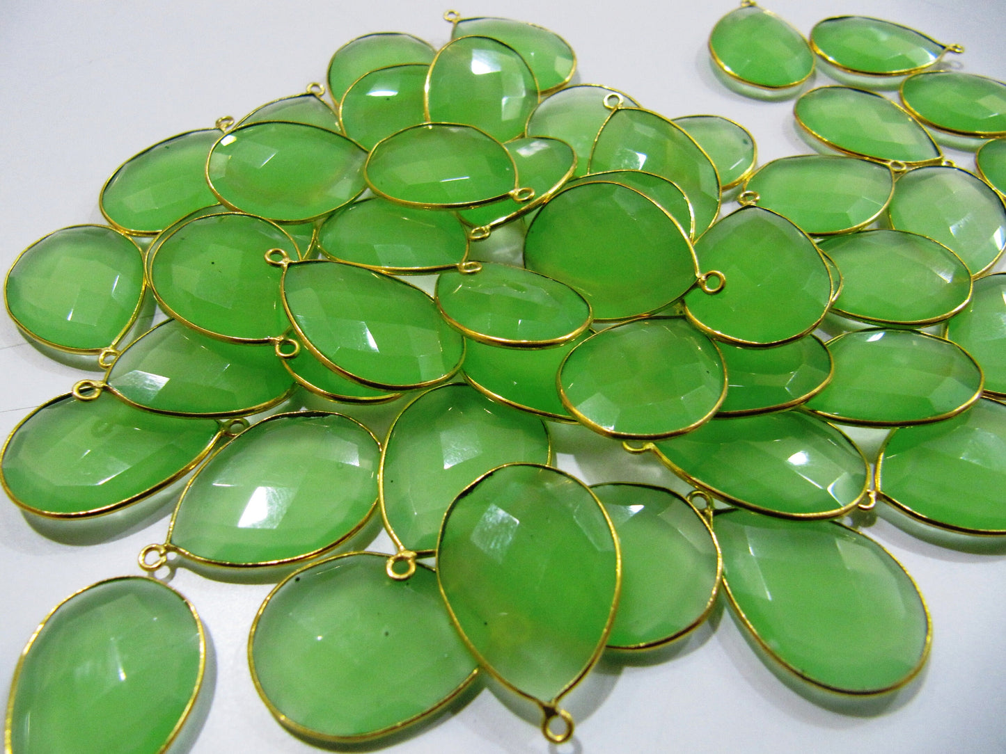 Green Chalcedony Pear Shape 18x25mm  Briolette Bezels Connectors charms Green Hydro Quartz Single Loop Pendant sold per piece