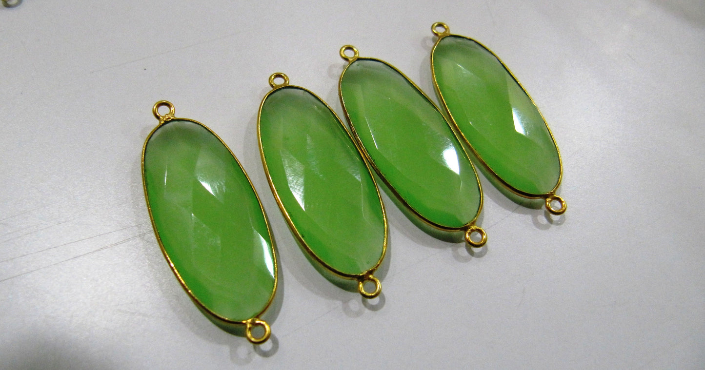 Green Chalcedony Oval Shape 20x35mm Briolette Bezel Connectors Green Hydro Quartz Double  Loop Handmade Charms Pendants sold per piece