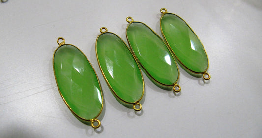 Green Chalcedony Oval Shape 20x35mm Briolette Bezel Connectors Green Hydro Quartz Double  Loop Handmade Charms Pendants sold per piece