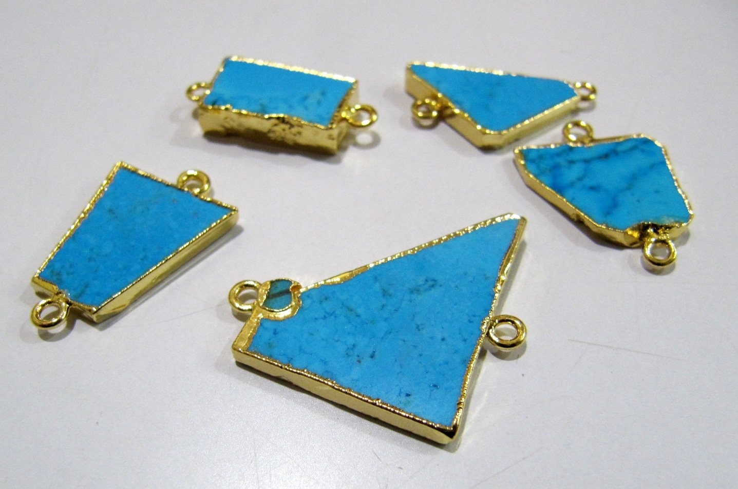 2Pc.- Natural Turquoise Magnesite Slice Connector Free Form Double Loop 1 inch approximately Top Quality Electroplated Connectors