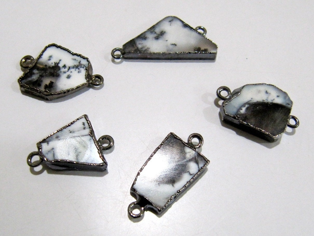 Natural Dendritic Opal Slice Connector Free Form Double Loop 1 inch approximately Top Quality Electroplated Connectors Choose Plating