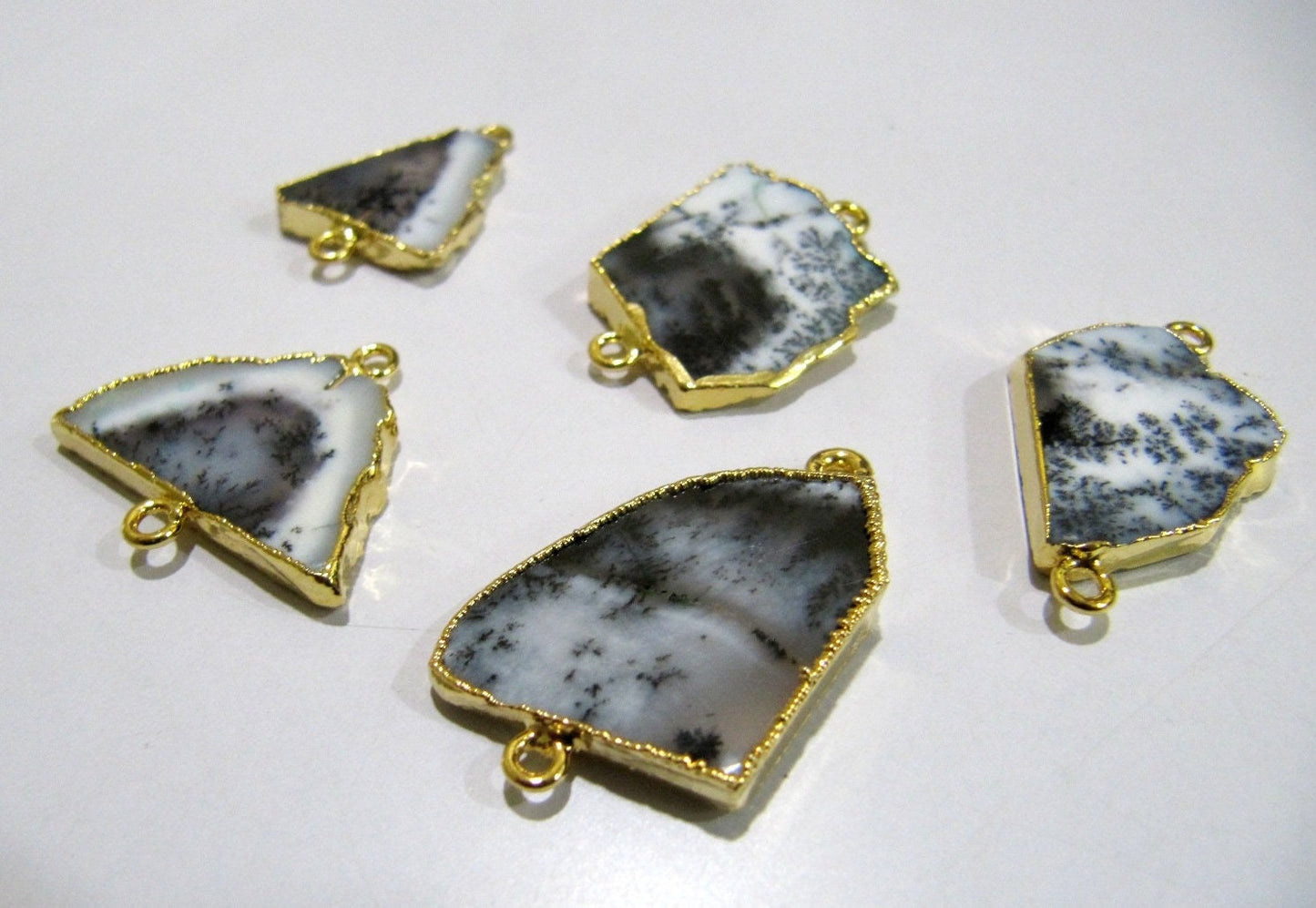 Natural Dendritic Opal Slice Connector Free Form Double Loop 1 inch approximately Top Quality Electroplated Connectors Choose Plating