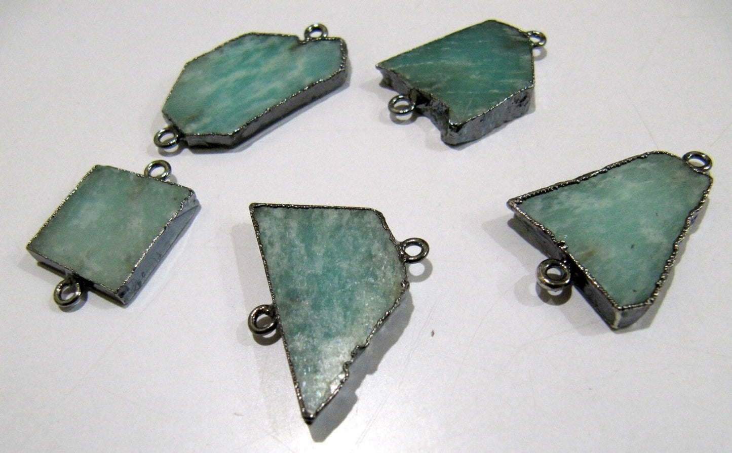 2 Piece- Natural Amazonite Slice Connector Free Form Double Loop charm 1 inch approximately Top Quality  Electroplated Jewelry making bezel