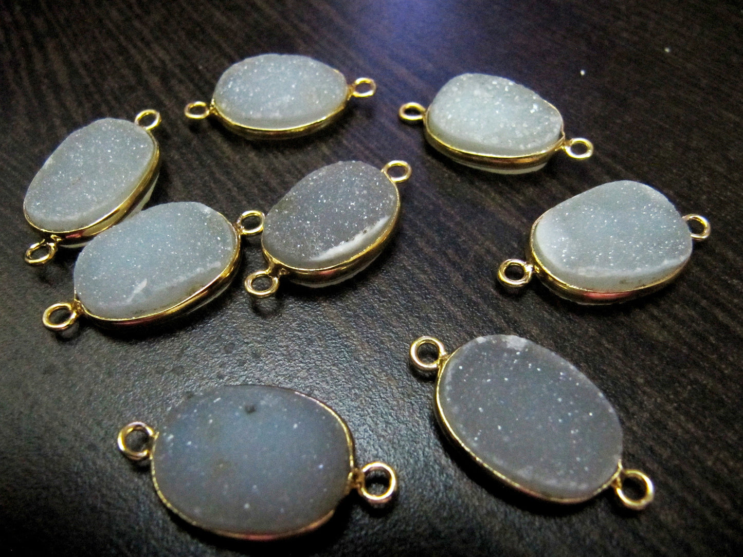 Set Of 2 Piece Natural White Druzy Oval Shape Connector  10x15mm to 14x20mm  Bezel , Gemstone Connector  Double Loop Bezel Wholesale Prices