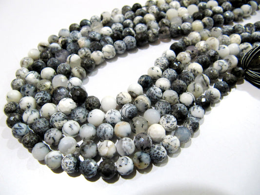 Natural Dendrite Opal Round Faceted Beads 5-6mm Strand 10 inch long Semi Precious Gemstone Beads Top Quality Healing Gems