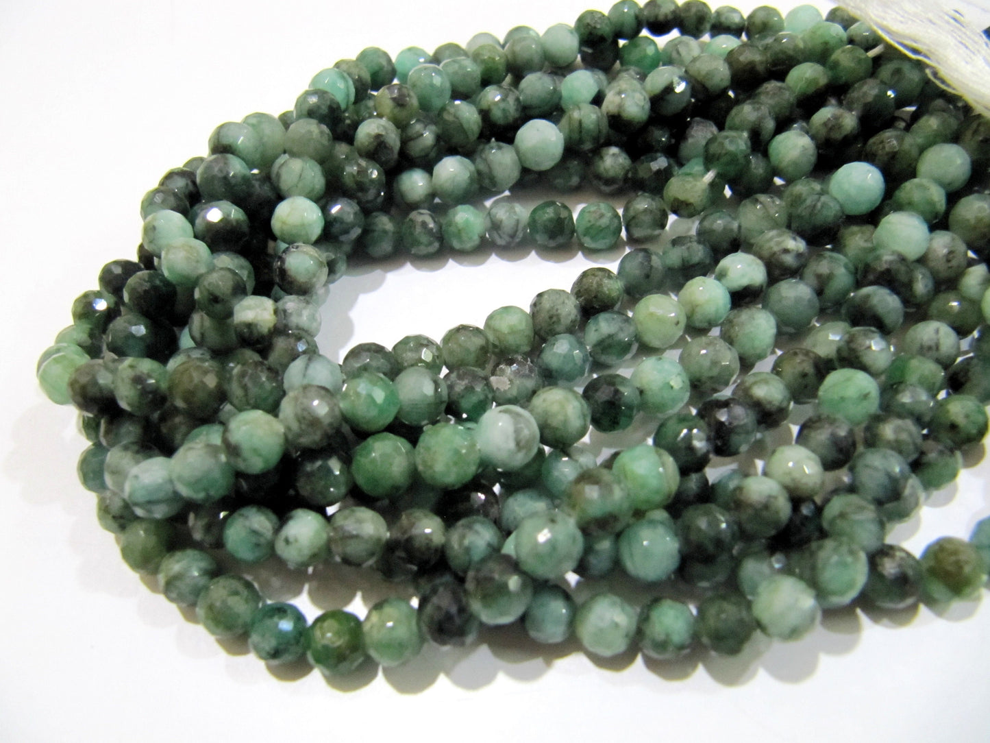 Natural Emerald Shaded Beads 5-6mm , Round Faceted Emerald Beads  Strand 13 inches long , Precious Gemstone Beads.