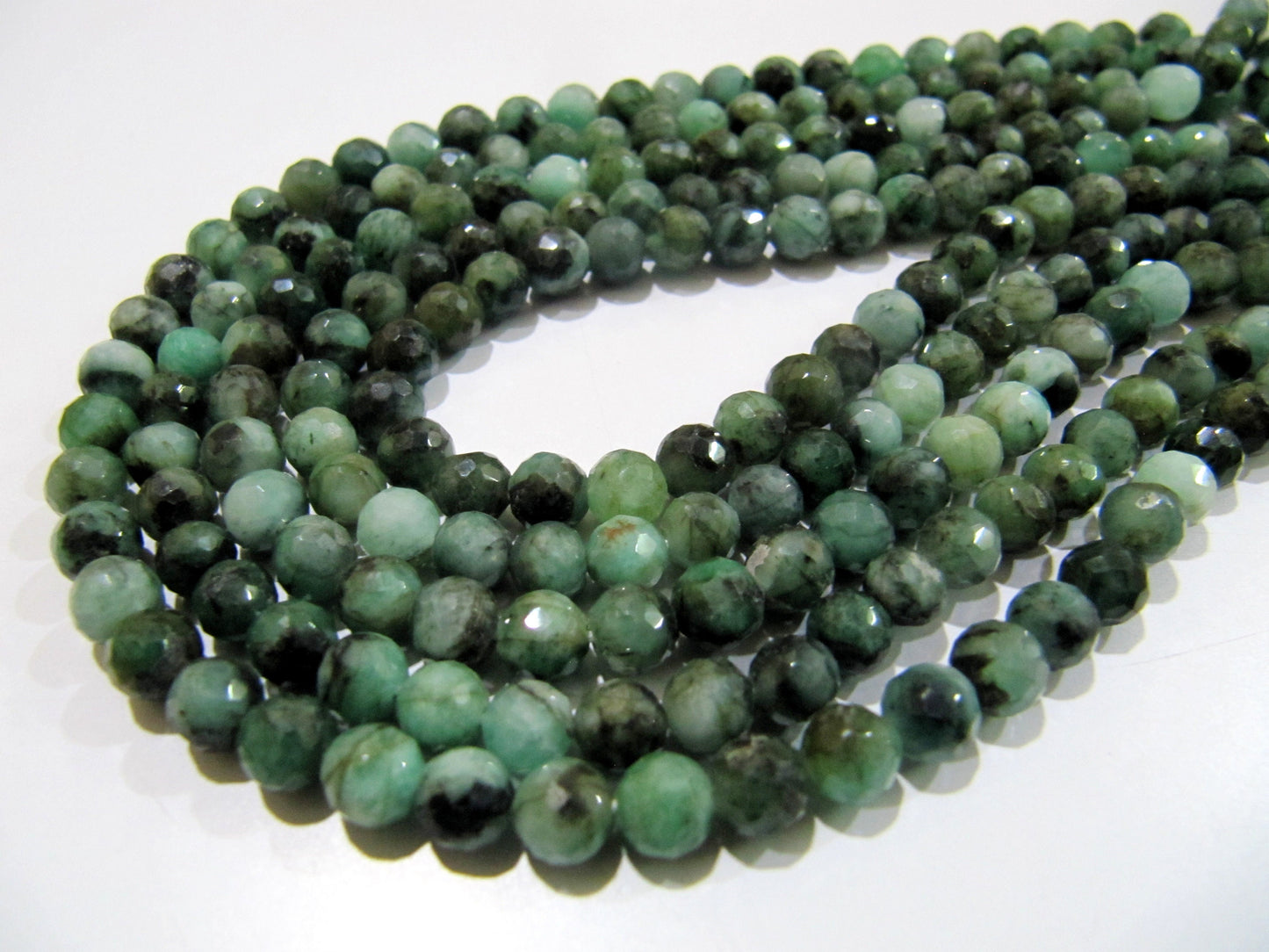 Natural Emerald Shaded Beads 5-6mm , Round Faceted Emerald Beads  Strand 13 inches long , Precious Gemstone Beads.