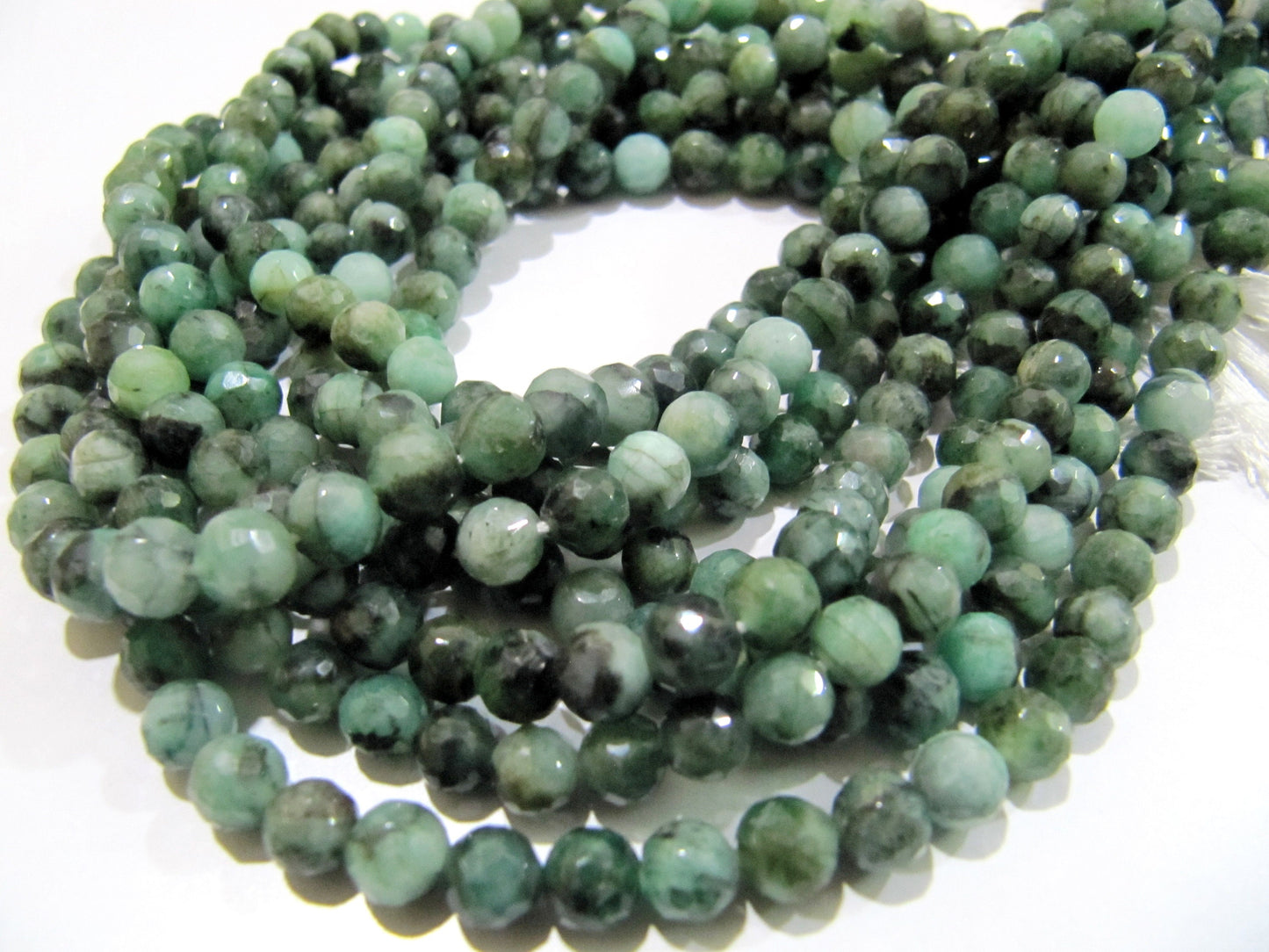 Natural Emerald Shaded Beads 5-6mm , Round Faceted Emerald Beads  Strand 13 inches long , Precious Gemstone Beads.