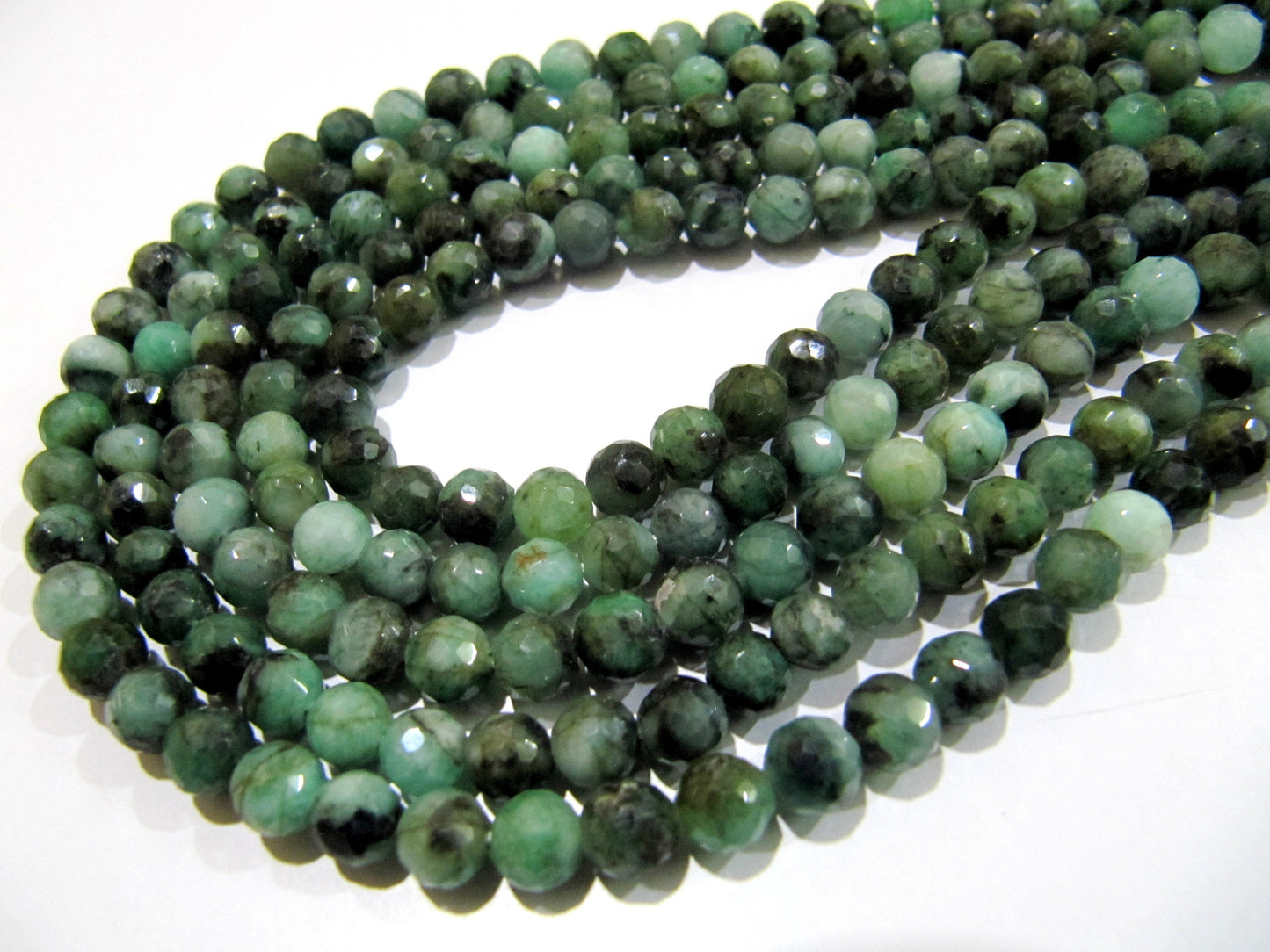 Natural Emerald Shaded Beads 5-6mm , Round Faceted Emerald Beads  Strand 13 inches long , Precious Gemstone Beads.
