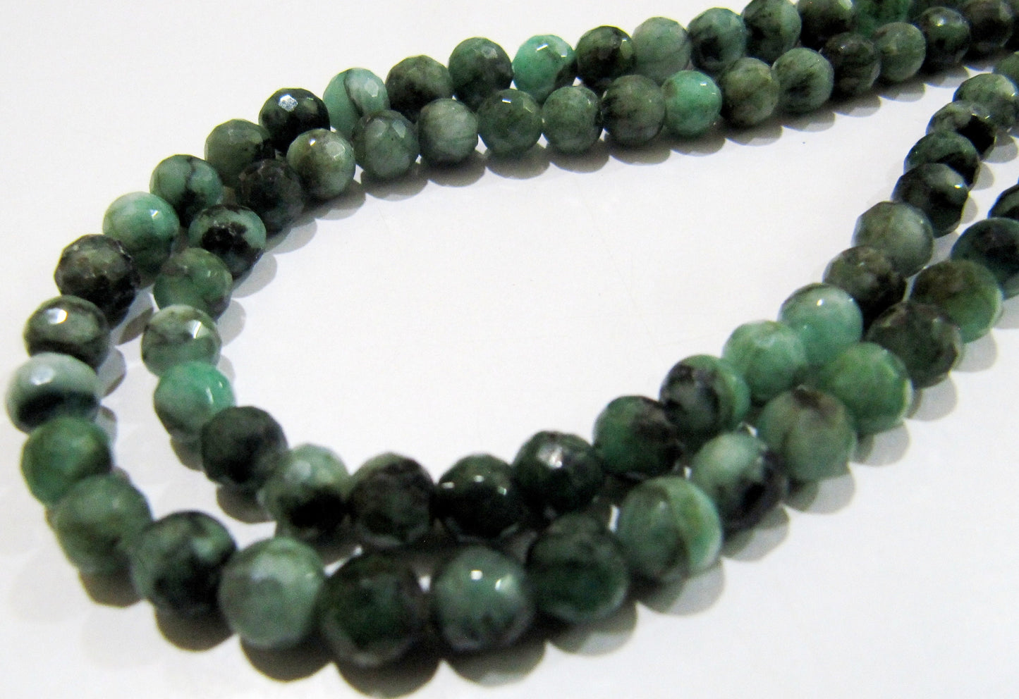 Natural Emerald Shaded Beads 5-6mm , Round Faceted Emerald Beads  Strand 13 inches long , Precious Gemstone Beads.