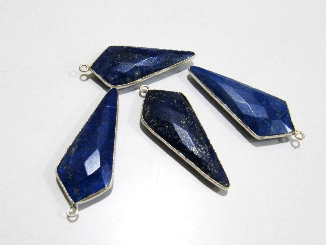 2 Pc. Natural Lapis Lazuli Briolette Faceted 15x35mm Approximately Arrowhead  Single Loop  Bezel Connector Top Quality Charms Pendants