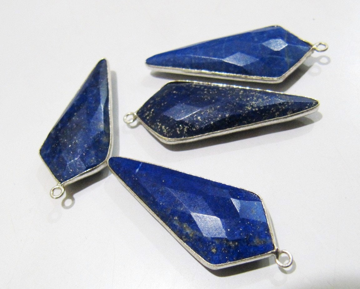 2 Pc. Natural Lapis Lazuli Briolette Faceted 15x35mm Approximately Arrowhead  Single Loop  Bezel Connector Top Quality Charms Pendants
