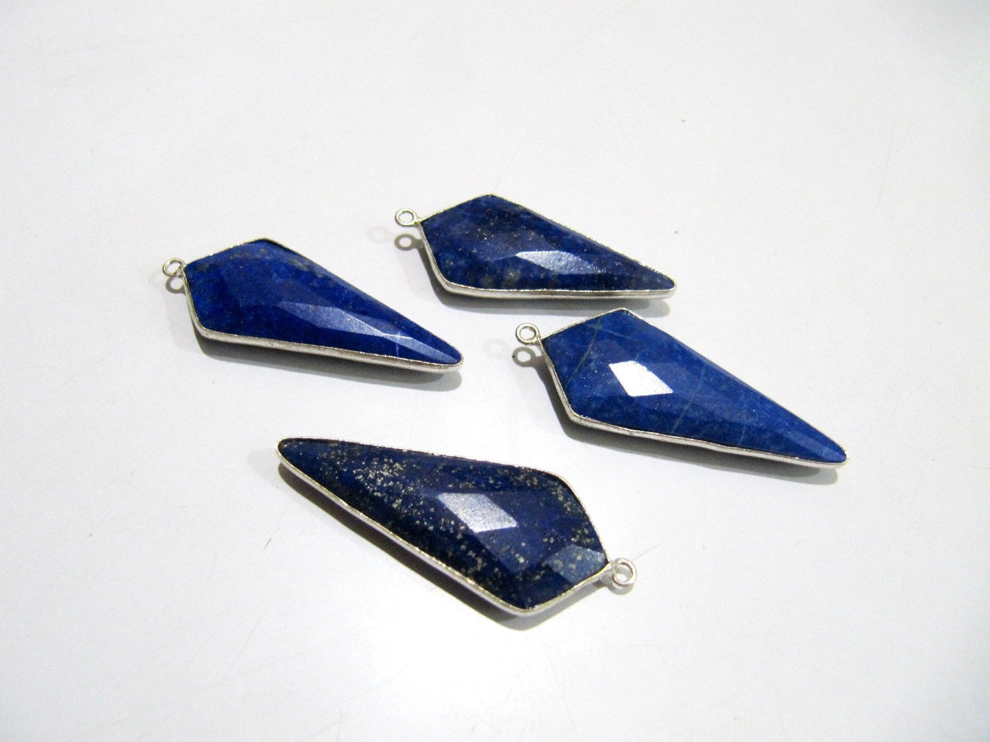 2 Pc. Natural Lapis Lazuli Briolette Faceted 15x35mm Approximately Arrowhead  Single Loop  Bezel Connector Top Quality Charms Pendants