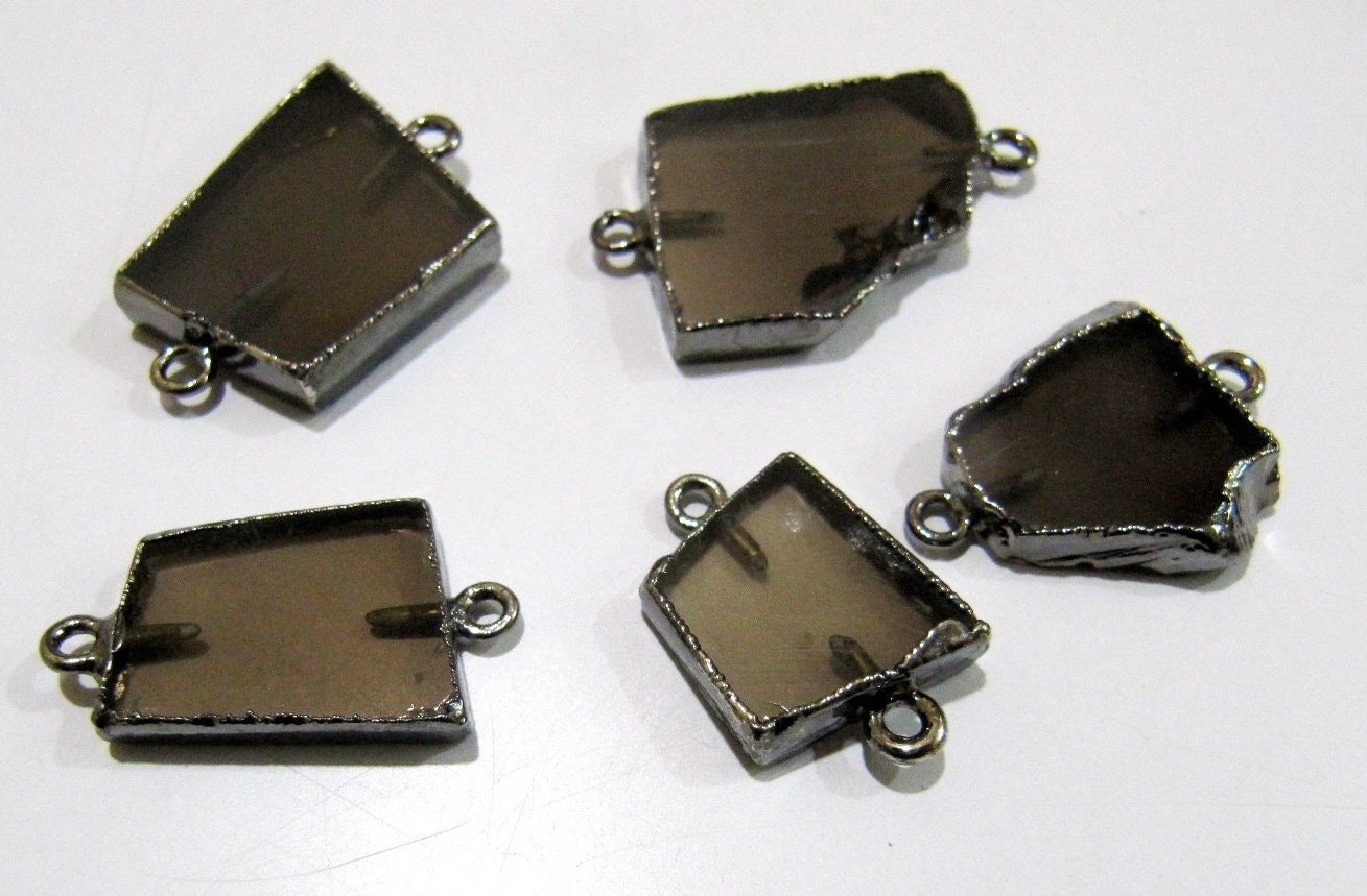 2Pc.- Natural Smoky Quartz Slice Connector Free Form Double Loop 1 inch approximately Top Quality Electroplated Connectors charms