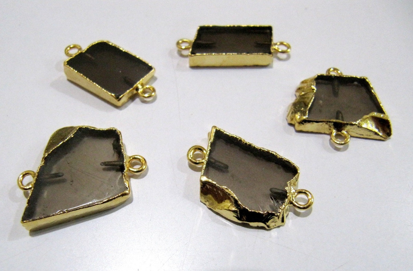 2Pc.- Natural Smoky Quartz Slice Connector Free Form Double Loop 1 inch approximately Top Quality Electroplated Connectors charms