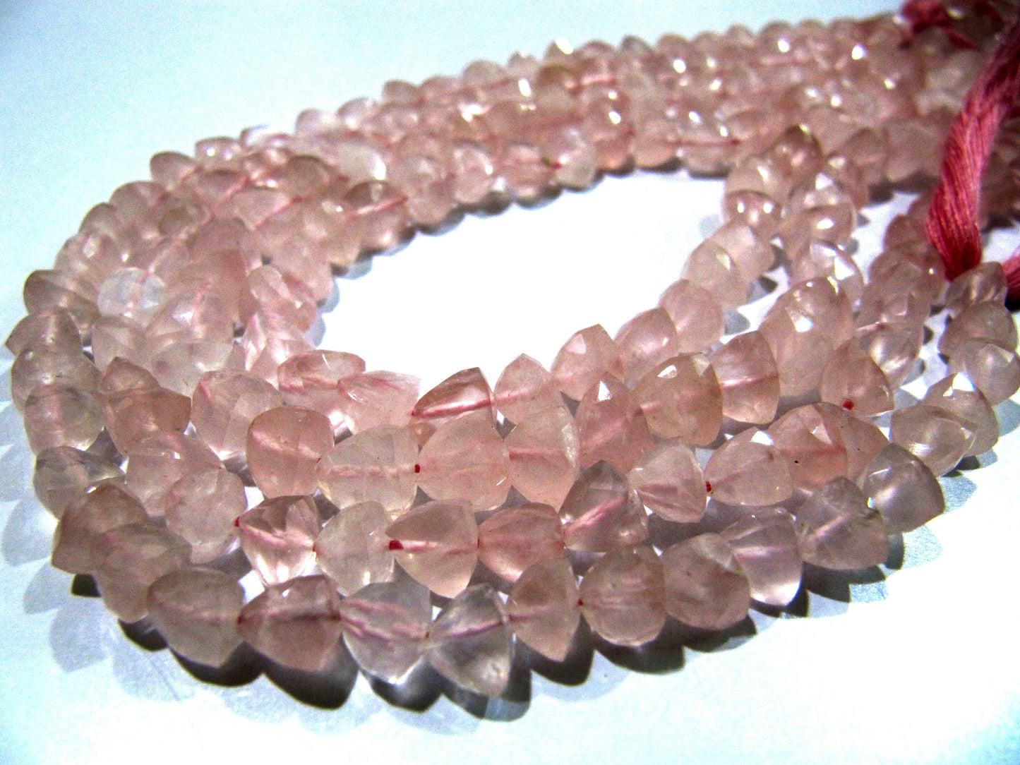 Beautiful Pyramid Shape Rose Quartz Beads Natural Rose Quartz Gemstone Beads Size 6-7mm Strand 10 inch long Faceted Triangle Beads