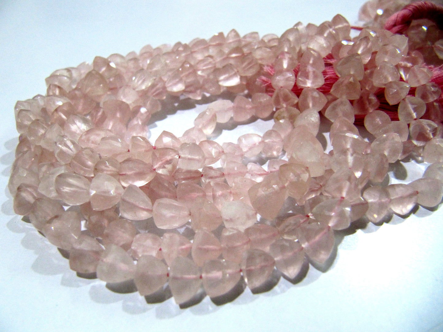 Beautiful Pyramid Shape Rose Quartz Beads Natural Rose Quartz Gemstone Beads Size 6-7mm Strand 10 inch long Faceted Triangle Beads