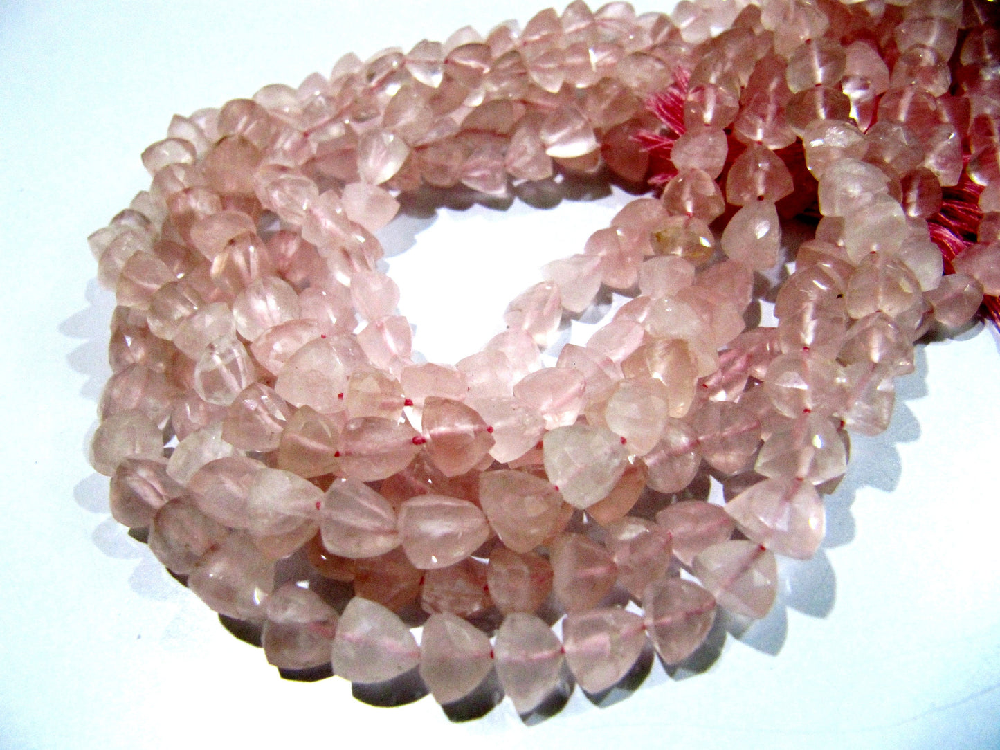 Beautiful Pyramid Shape Rose Quartz Beads Natural Rose Quartz Gemstone Beads Size 6-7mm Strand 10 inch long Faceted Triangle Beads