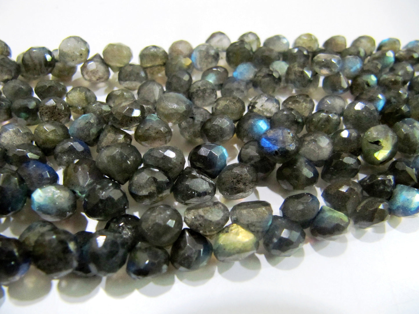 High Quality Natural Labradorite Briolette Beads  Faceted Onion Shape Size 6-8mm / Beautiful Labradorite  strand 9-10 inches long