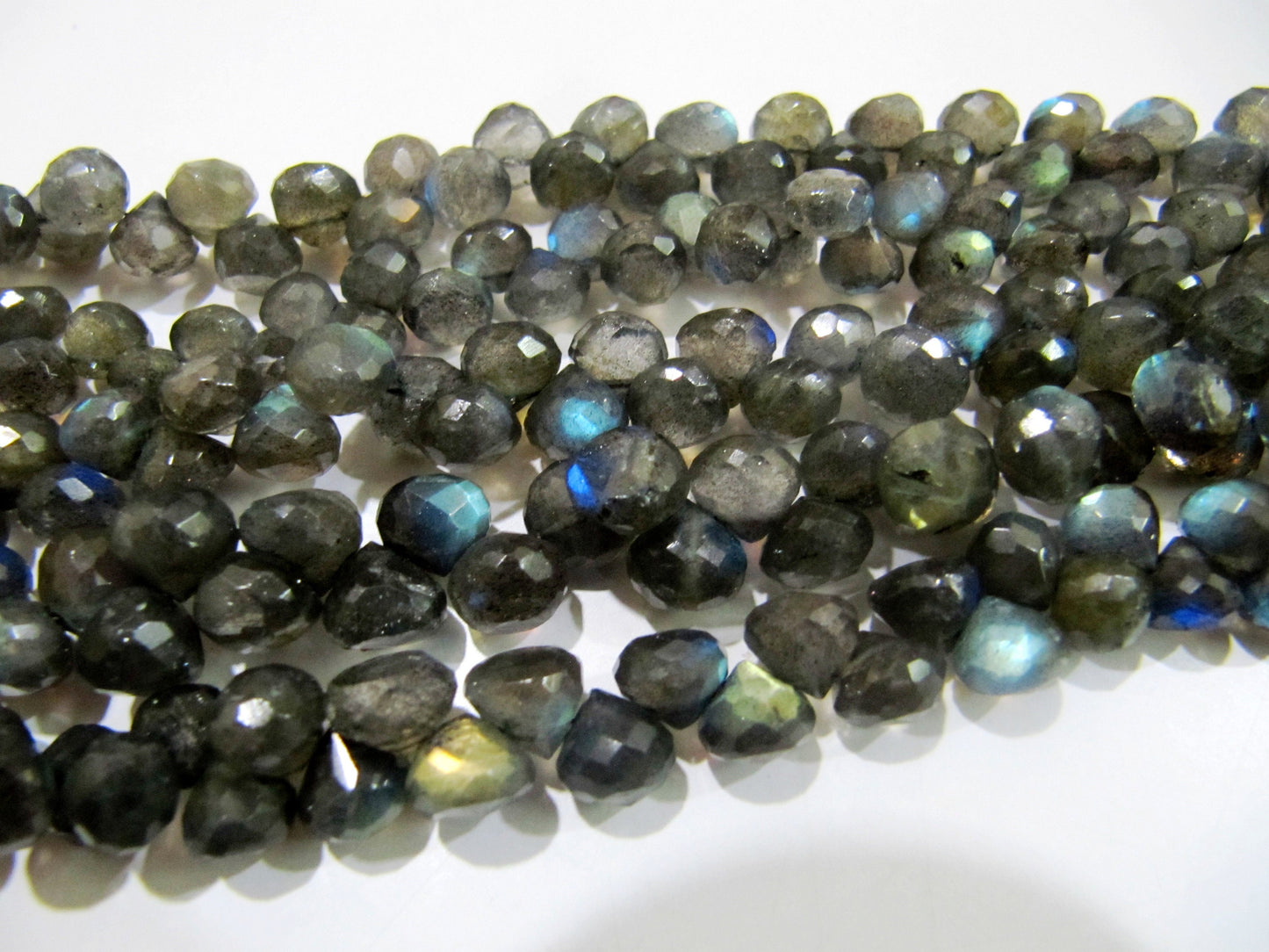 High Quality Natural Labradorite Briolette Beads  Faceted Onion Shape Size 6-8mm / Beautiful Labradorite  strand 9-10 inches long