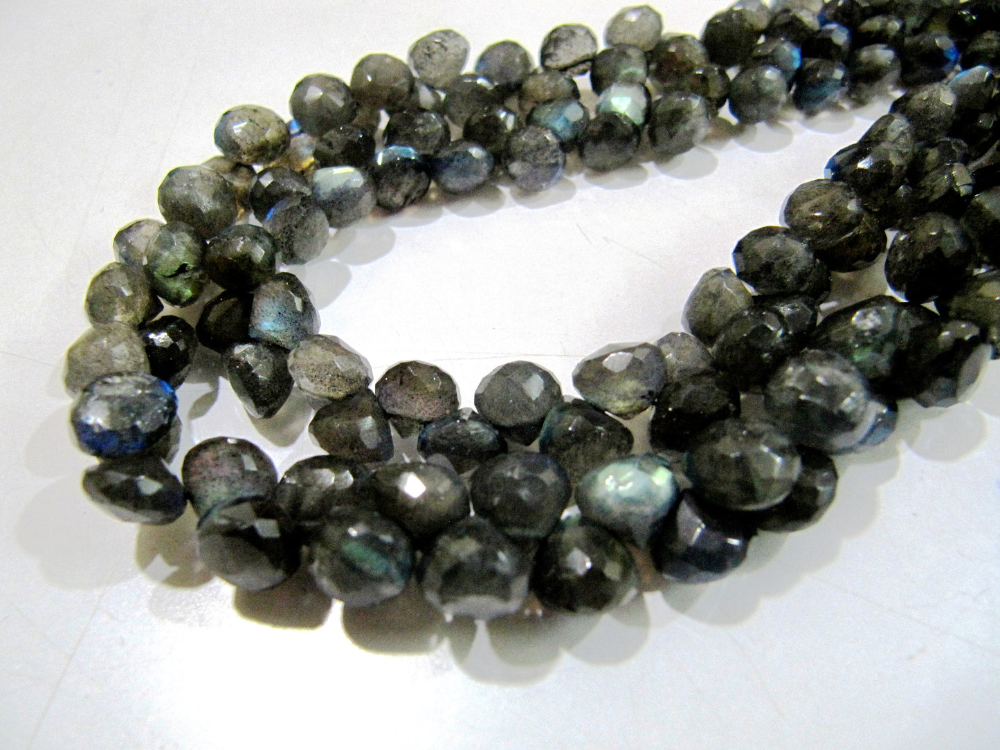 High Quality Natural Labradorite Briolette Beads  Faceted Onion Shape Size 6-8mm / Beautiful Labradorite  strand 9-10 inches long