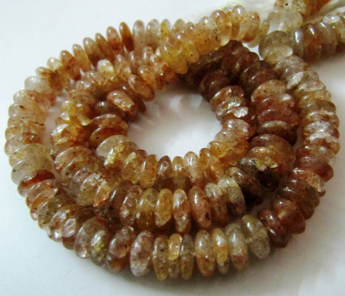 Natural Sunstone Smooth Beads Rondelle German cut Shape Genuine Sunstone 8-9mm Size Length 8 inches Far Size Gemstone Beads Wholesale Prices