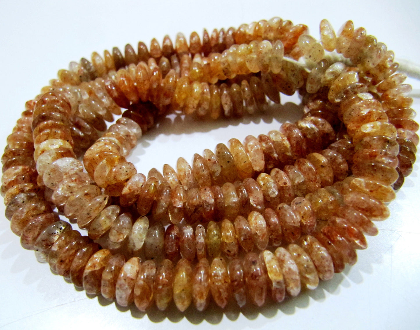Natural Sunstone Smooth Beads Rondelle German cut Shape Genuine Sunstone 8-9mm Size Length 8 inches Far Size Gemstone Beads Wholesale Prices