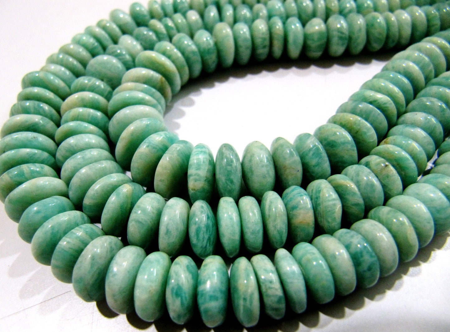 Natural Amazonite  Plain Smooth Rondelle Amazonite Beads German Cut Size  8-12mm Length 8 inches Far Size Gemstone Beads Wholesale Prices