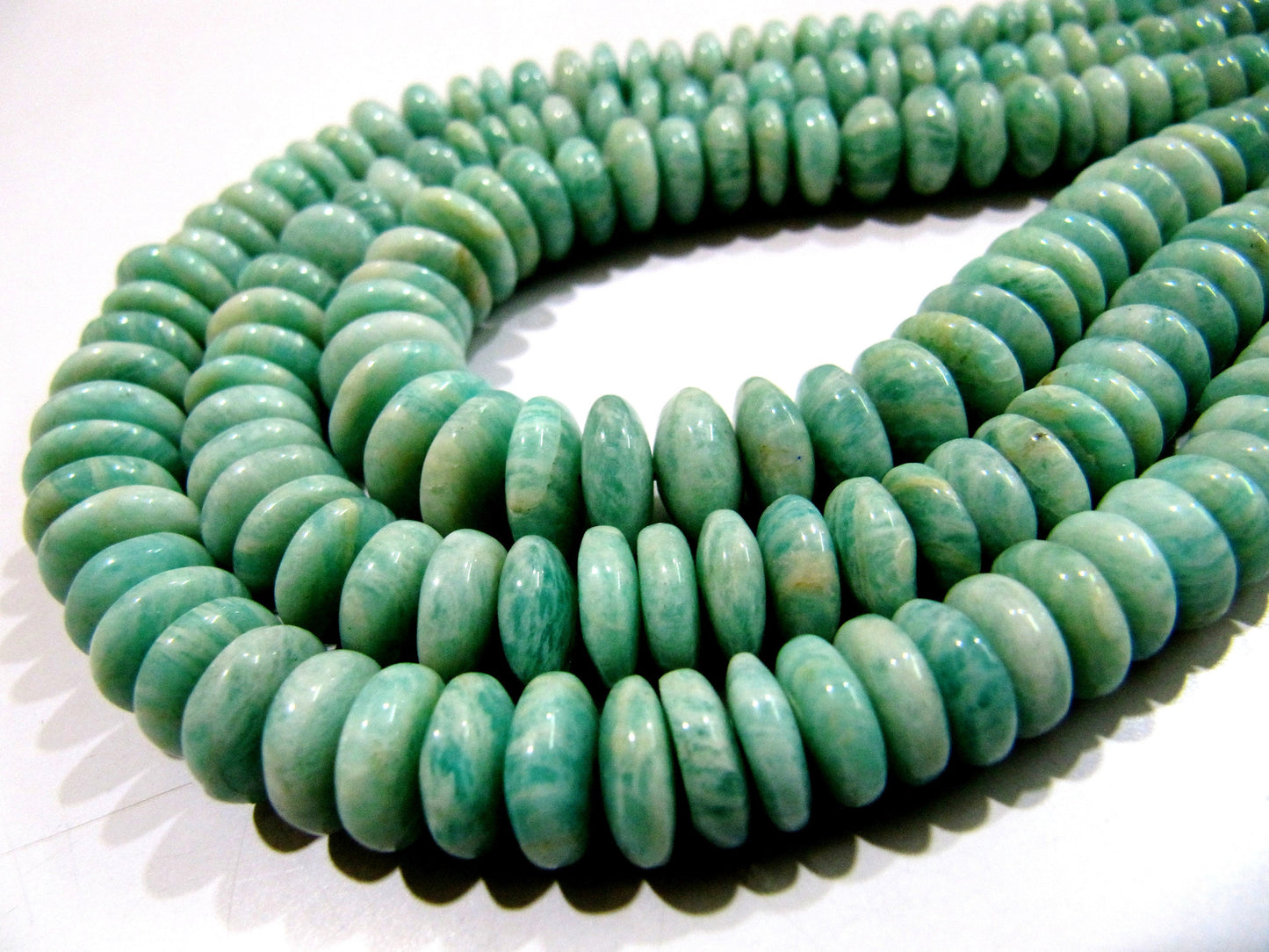 Natural Amazonite  Plain Smooth Rondelle Amazonite Beads German Cut Size  8-12mm Length 8 inches Far Size Gemstone Beads Wholesale Prices