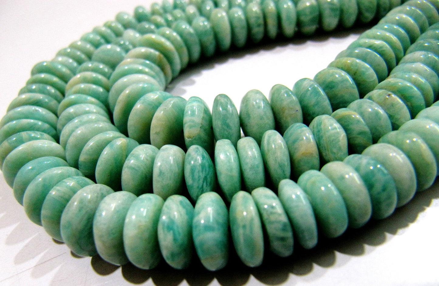 Natural Amazonite  Plain Smooth Rondelle Amazonite Beads German Cut Size  8-12mm Length 8 inches Far Size Gemstone Beads Wholesale Prices