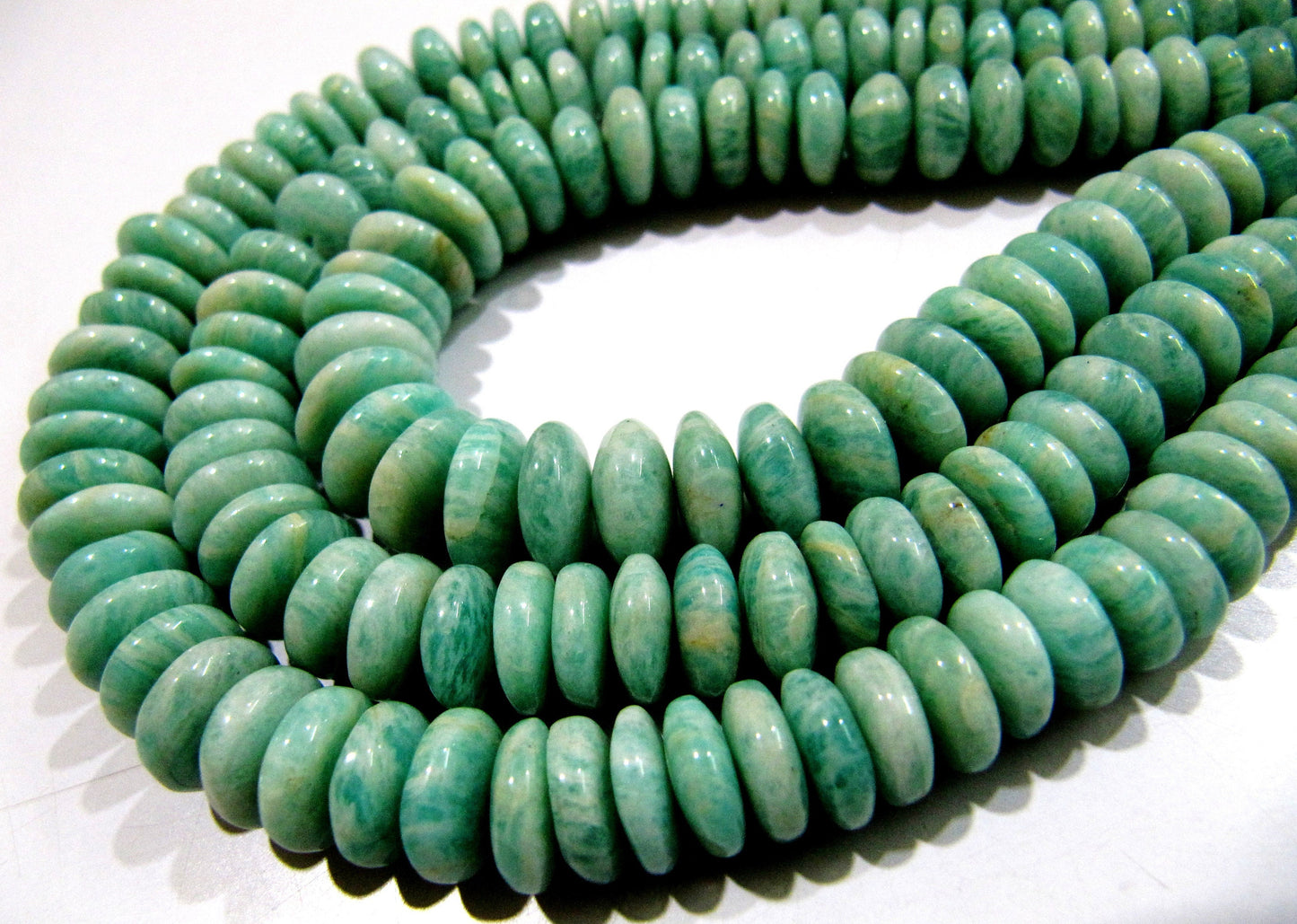 Natural Amazonite  Plain Smooth Rondelle Amazonite Beads German Cut Size  8-12mm Length 8 inches Far Size Gemstone Beads Wholesale Prices