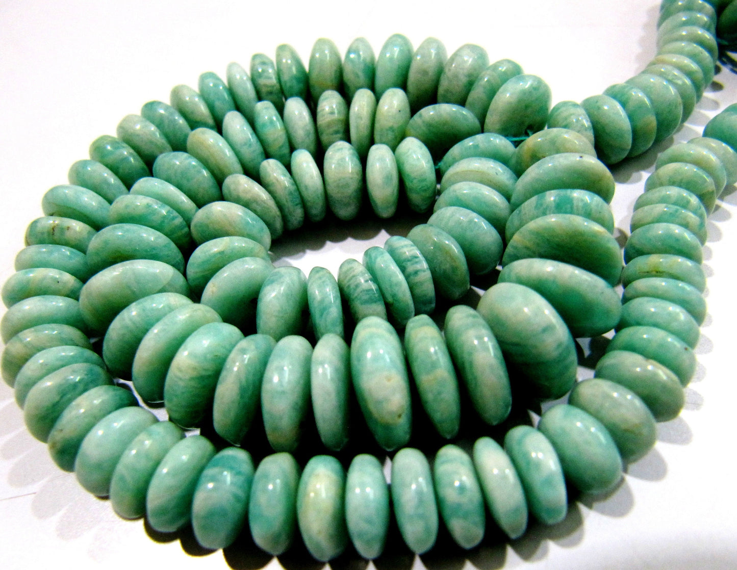 Natural Amazonite  Plain Smooth Rondelle Amazonite Beads German Cut Size  8-12mm Length 8 inches Far Size Gemstone Beads Wholesale Prices