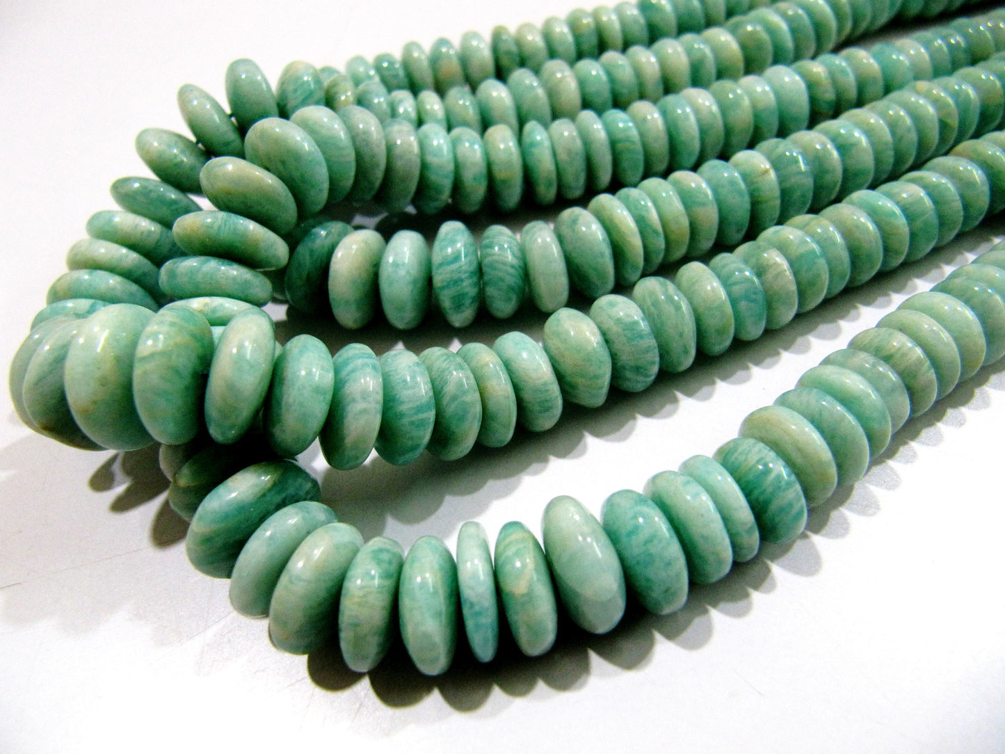 Natural Amazonite  Plain Smooth Rondelle Amazonite Beads German Cut Size  8-12mm Length 8 inches Far Size Gemstone Beads Wholesale Prices