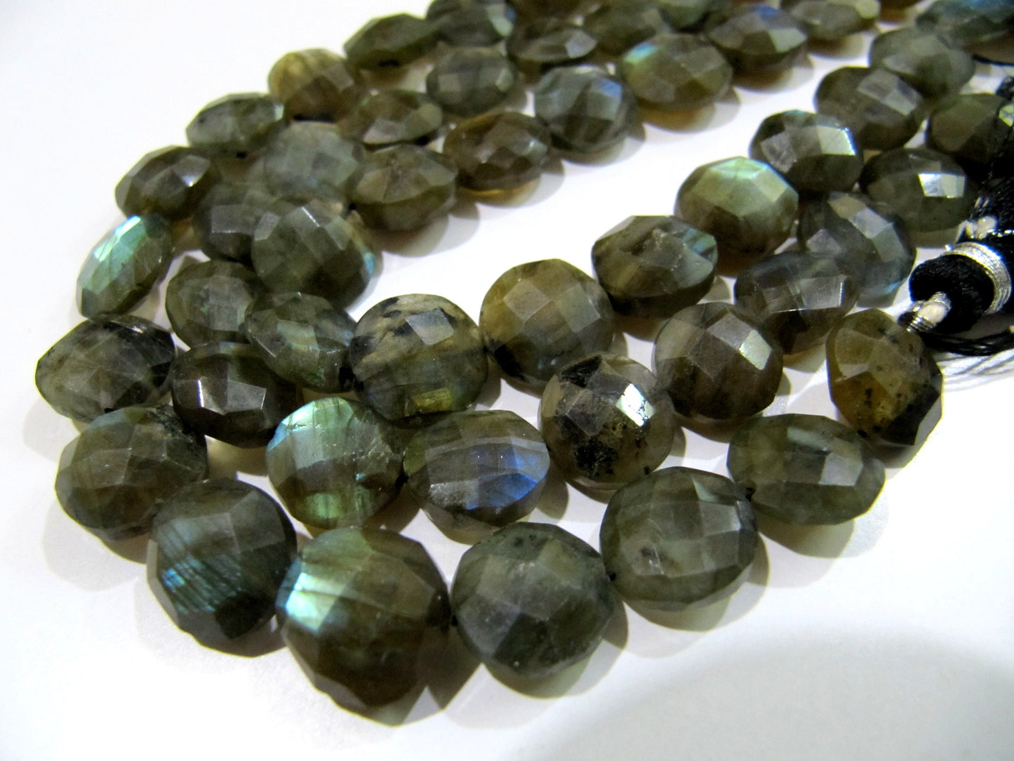 Natural Labradorite Coin Shape Briolette 10-18mm Beads Blue Flashy  Strands 8.5 inch Long Black Rainbow Jewelry Making Gemstone Beads