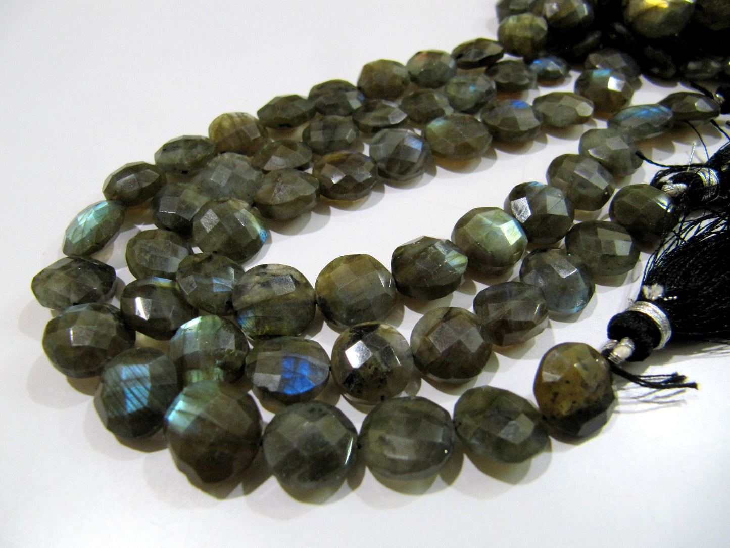 Natural Labradorite Coin Shape Briolette 10-18mm Beads Blue Flashy  Strands 8.5 inch Long Black Rainbow Jewelry Making Gemstone Beads