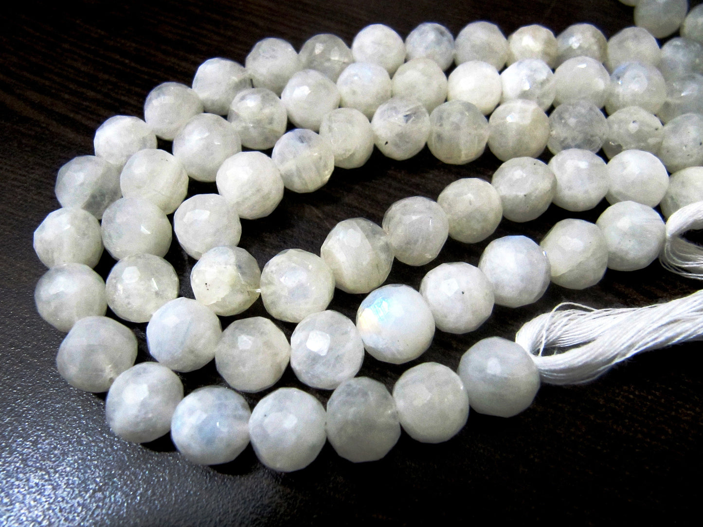 Natural White Rainbow Moonstone Round Faceted Beads 8-10mm Strand 10inches long High Quality Blue Flashy Beads Wholesale Prices