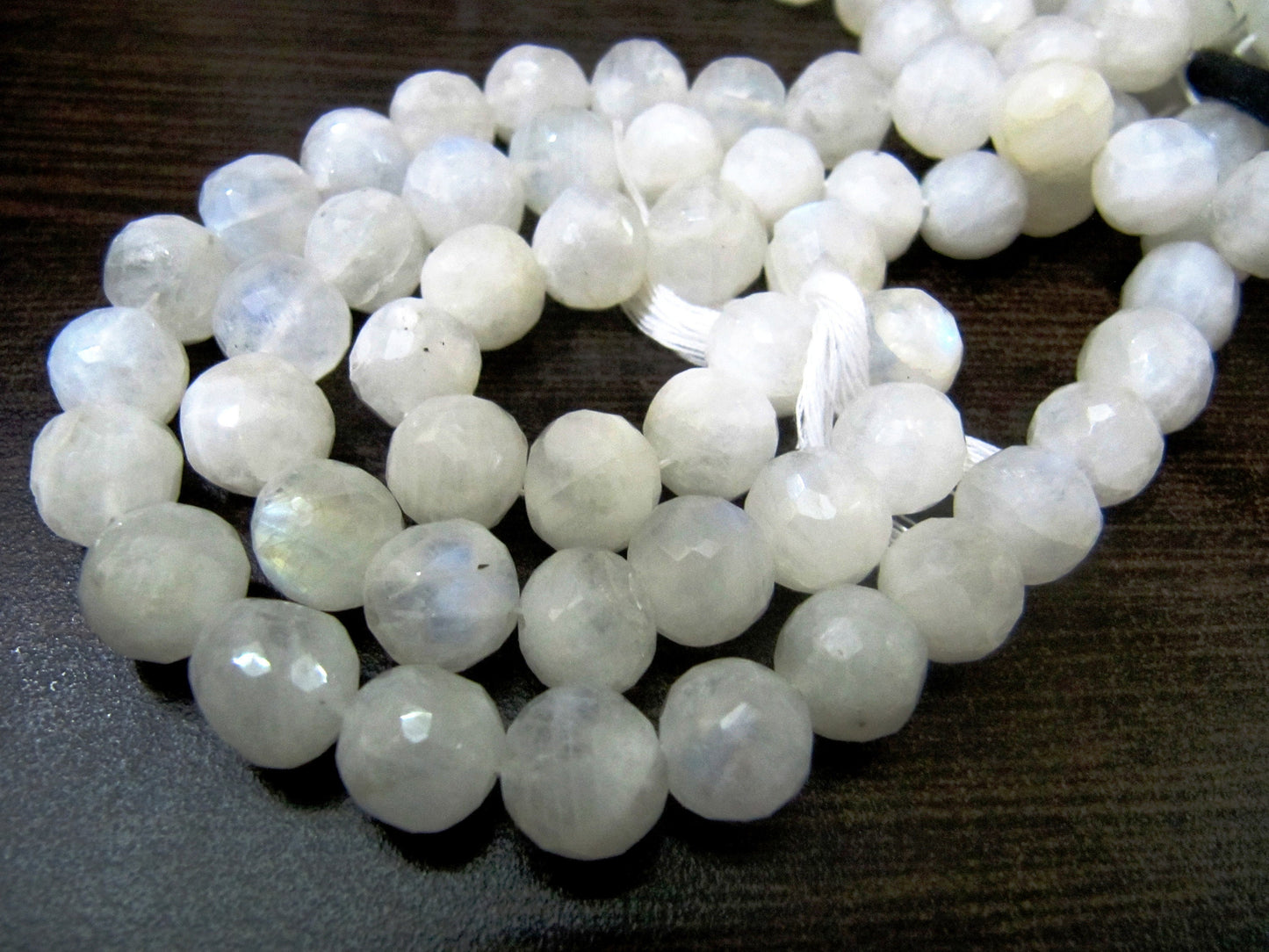 Natural White Rainbow Moonstone Round Faceted Beads 8-10mm Strand 10inches long High Quality Blue Flashy Beads Wholesale Prices