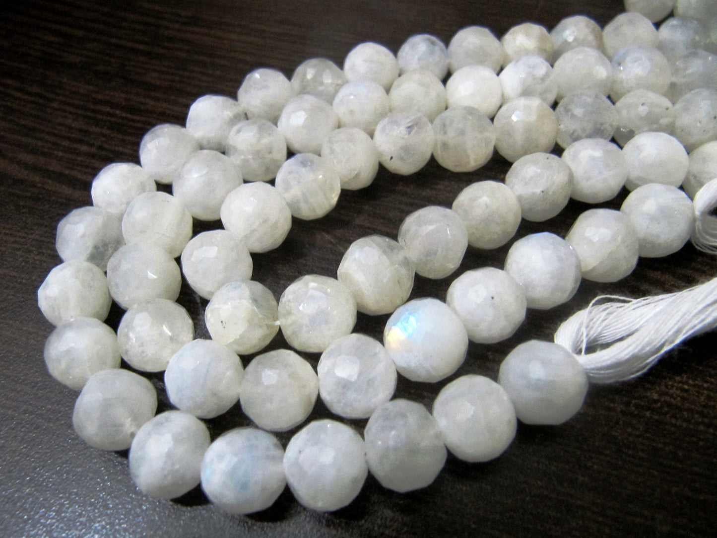 Natural White Rainbow Moonstone Round Faceted Beads 8-10mm Strand 10inches long High Quality Blue Flashy Beads Wholesale Prices