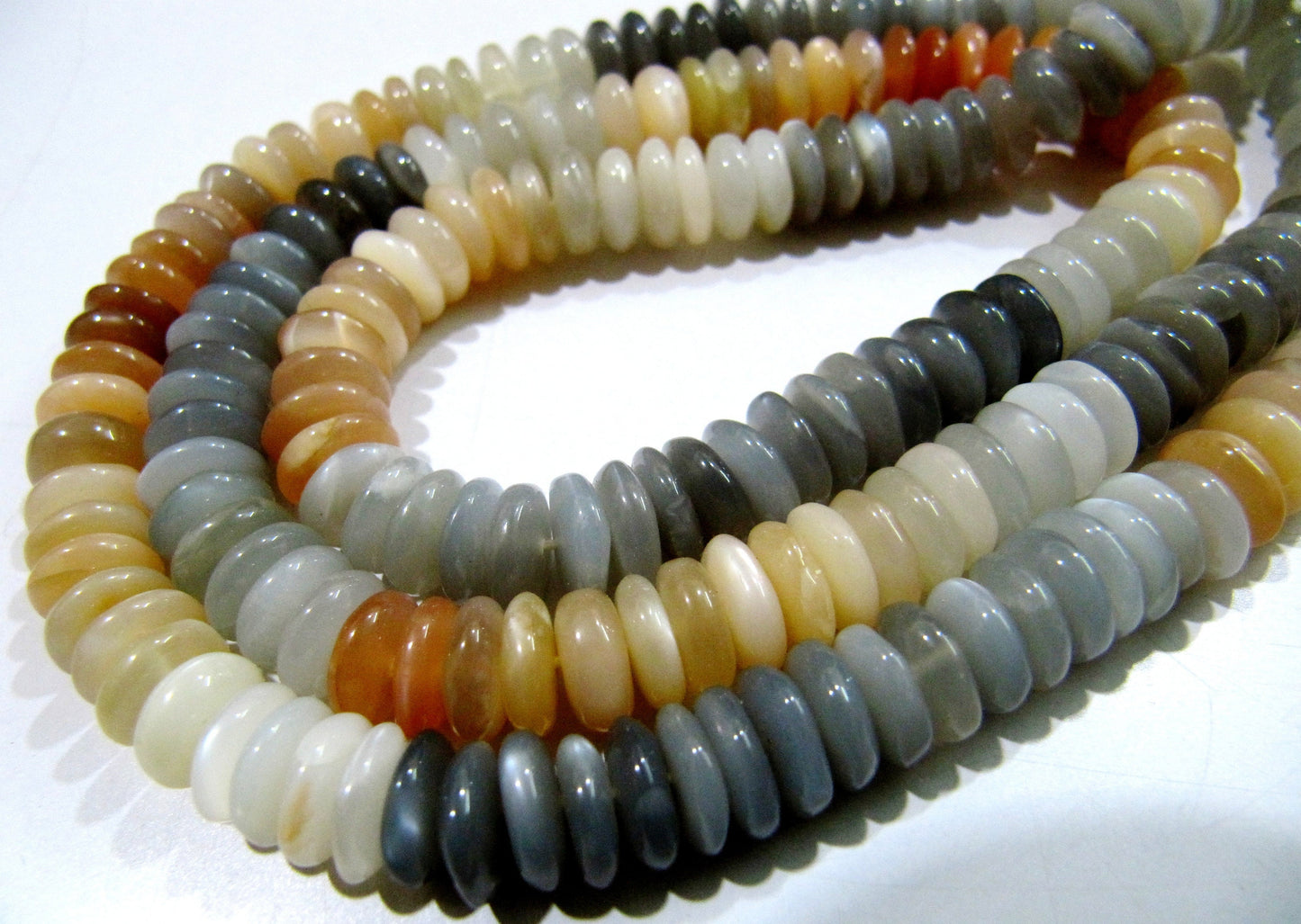 Natural Multi Moonstone German Cut Smooth Rondelle Beads 8mm size Graduated Beads 8 inch long Strand Jewelry Making Supply Wholesale Prices