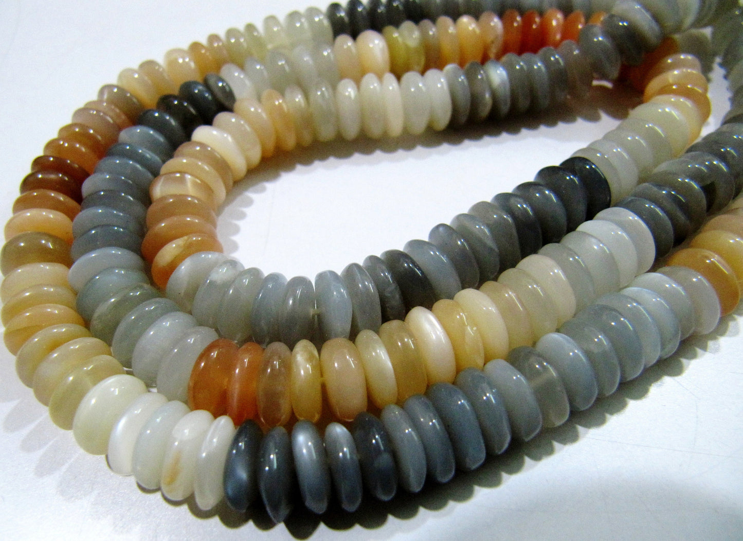 Natural Multi Moonstone German Cut Smooth Rondelle Beads 8mm size Graduated Beads 8 inch long Strand Jewelry Making Supply Wholesale Prices
