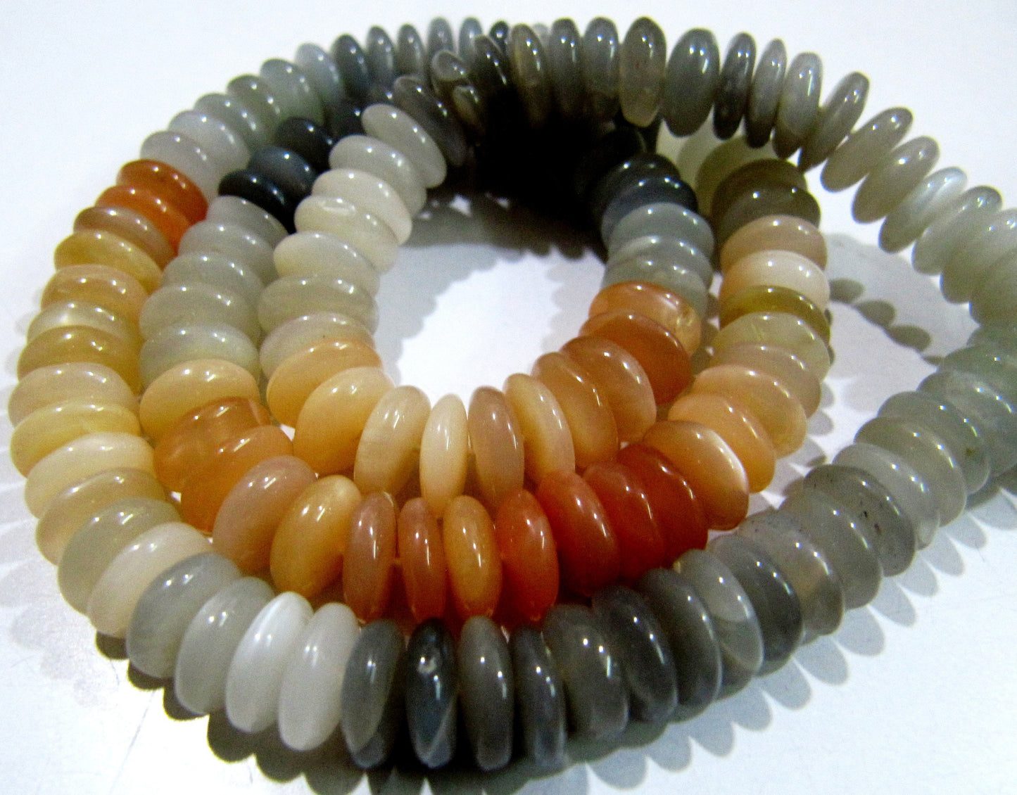 Natural Multi Moonstone German Cut Smooth Rondelle Beads 8mm size Graduated Beads 8 inch long Strand Jewelry Making Supply Wholesale Prices