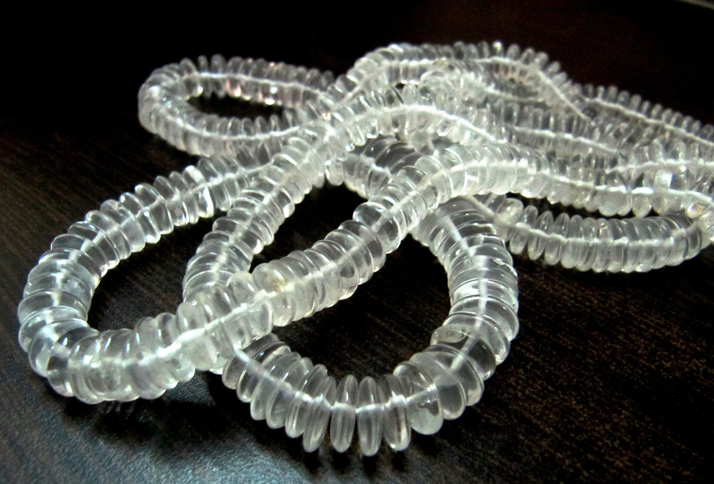AAA Quality Natural Rock Crystal German Cut/ Smooth Rondelle Shape Rock Crystal/ Disc Shape Beads 8-12mm beads- 8 inch String-Jewelry Supply