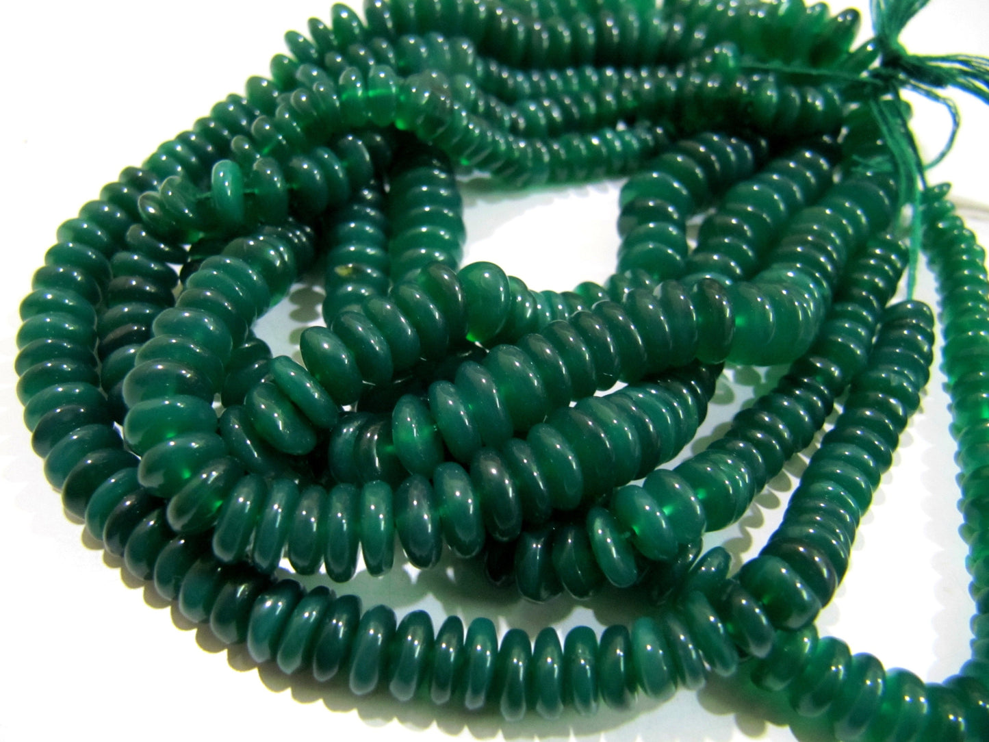 Natural Green Onyx Beads Smooth Rondelle German Cut Green Onyx Beads, 6-9mm Size Beads, Strand 8 inches long, Gemstone Beads