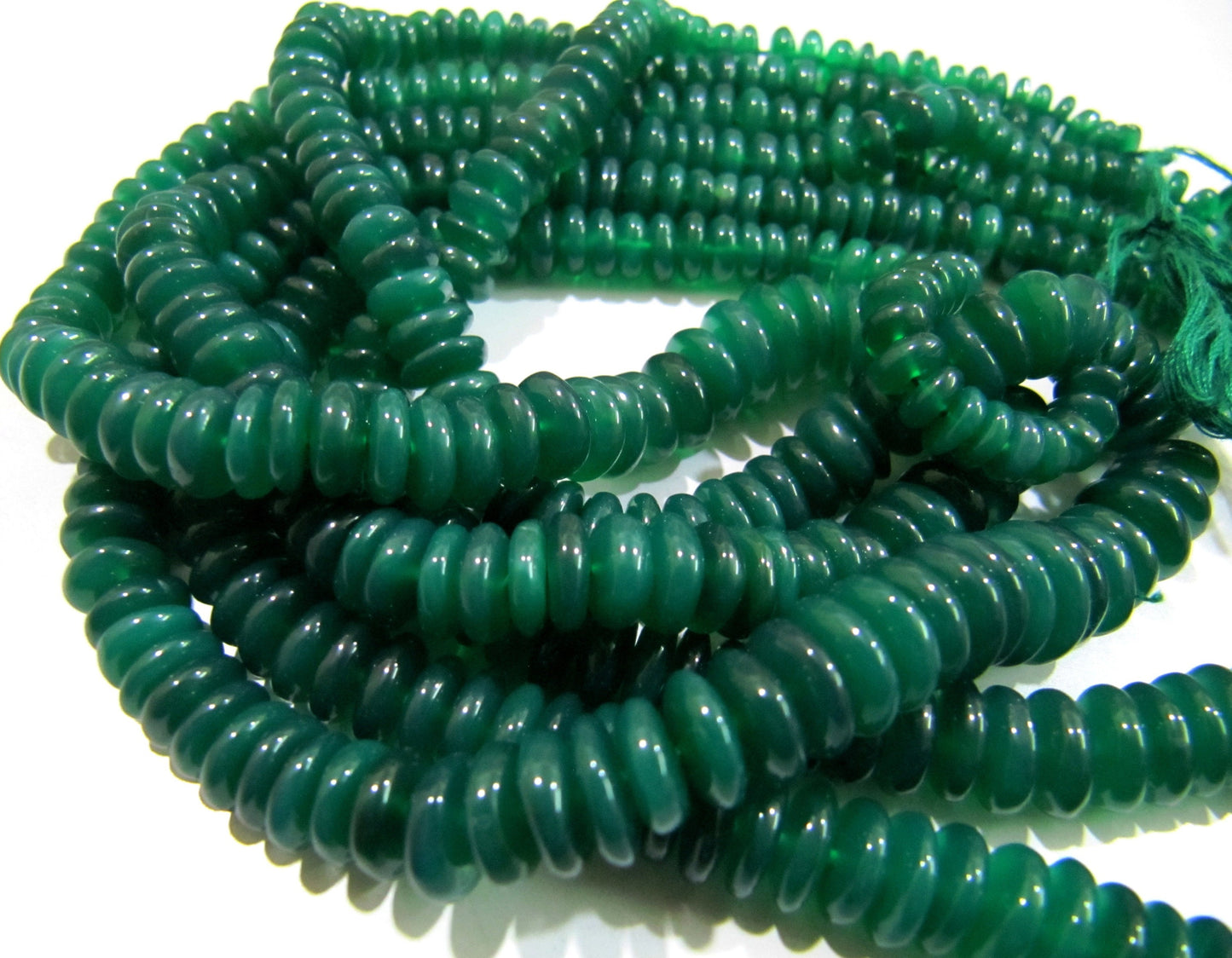 Natural Green Onyx Beads Smooth Rondelle German Cut Green Onyx Beads, 6-9mm Size Beads, Strand 8 inches long, Gemstone Beads